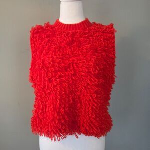 FIB FLX Loop Knit Sweater Vest. Medium. Red. Preppy Twee Luxe Fuzzy Holiday